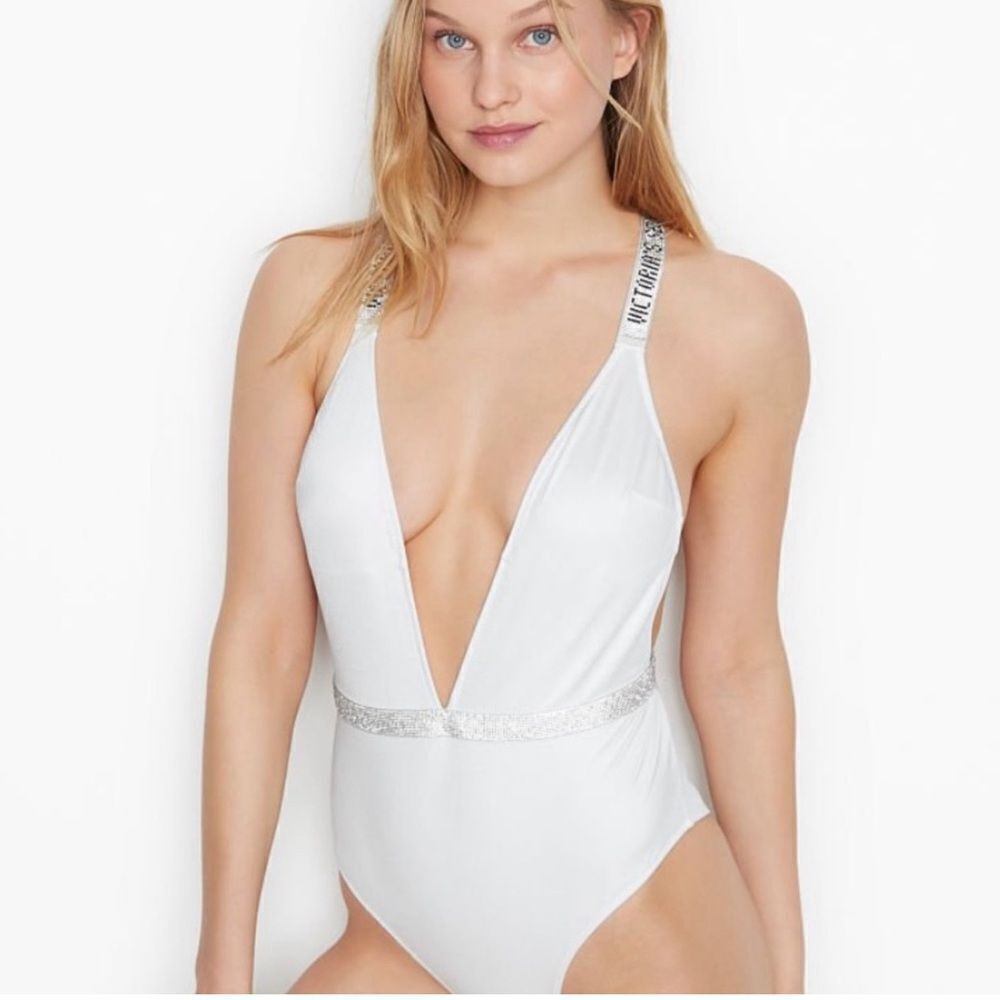 Victoria Secret Shine Strap White One Piece Swimsuit. NEW. XL